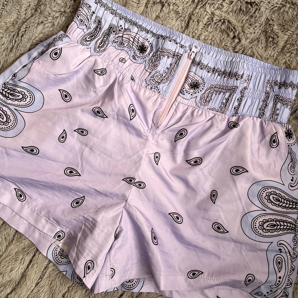 Purple and Black Athletic Shorts with Elastic Waistband - Picture 2 of 5